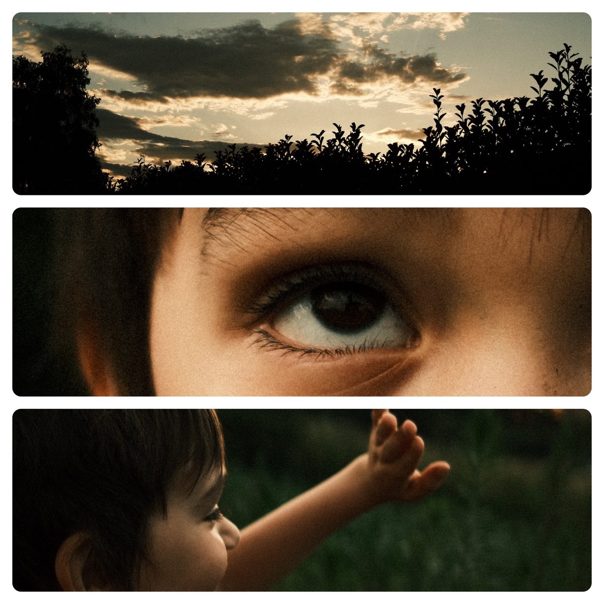 Trittico: il cielo, un occhio e un bambino che allunga la mano (foto di Nicola Zamberlan)